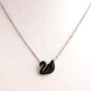 NEW Swarovski Black Crystal Swan Necklace Silver